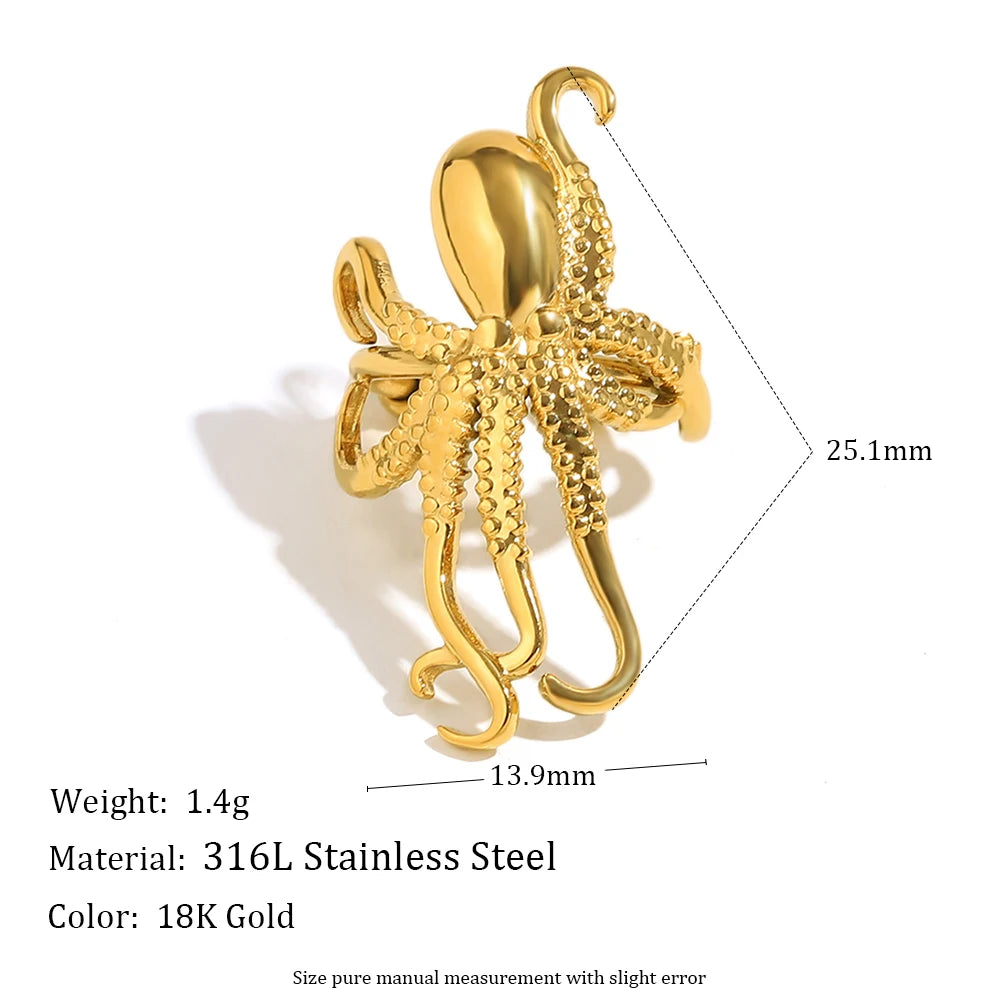 Ear Cuff "Octopus Spirit" – Oro 18K & Diseño Oceánico